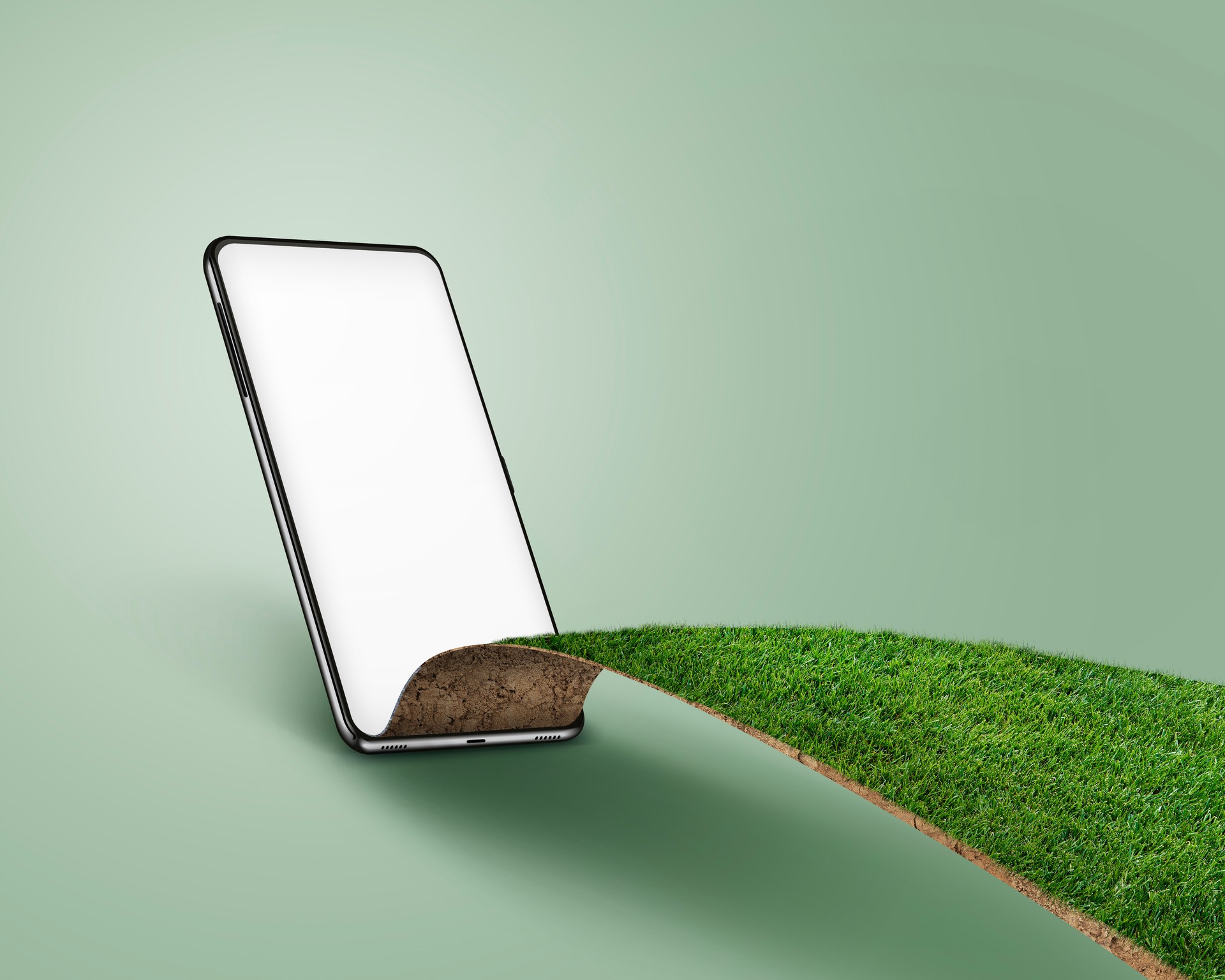 3d illustration of mobile with grass field isolated. agriculture creative concept.